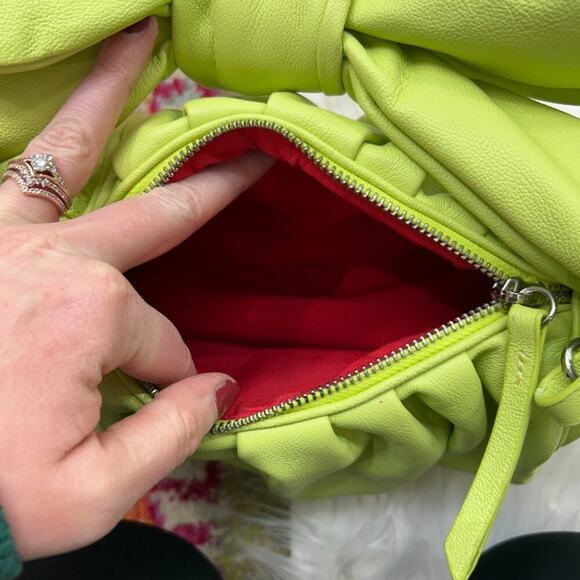 SCHUTZ Lime Green Knotted Bow Leather Bag Purse - Picture 11 of 11